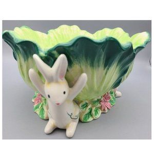 3 Cottontail Collection Easter Cabbage Bowl Held Up by Three Cute White Bunnies